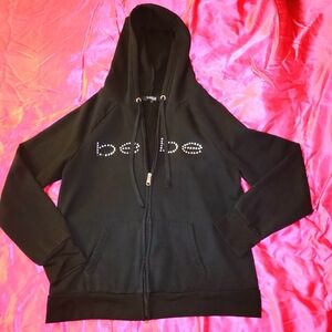BEBE SPORT black rhinestone zip up hoodie